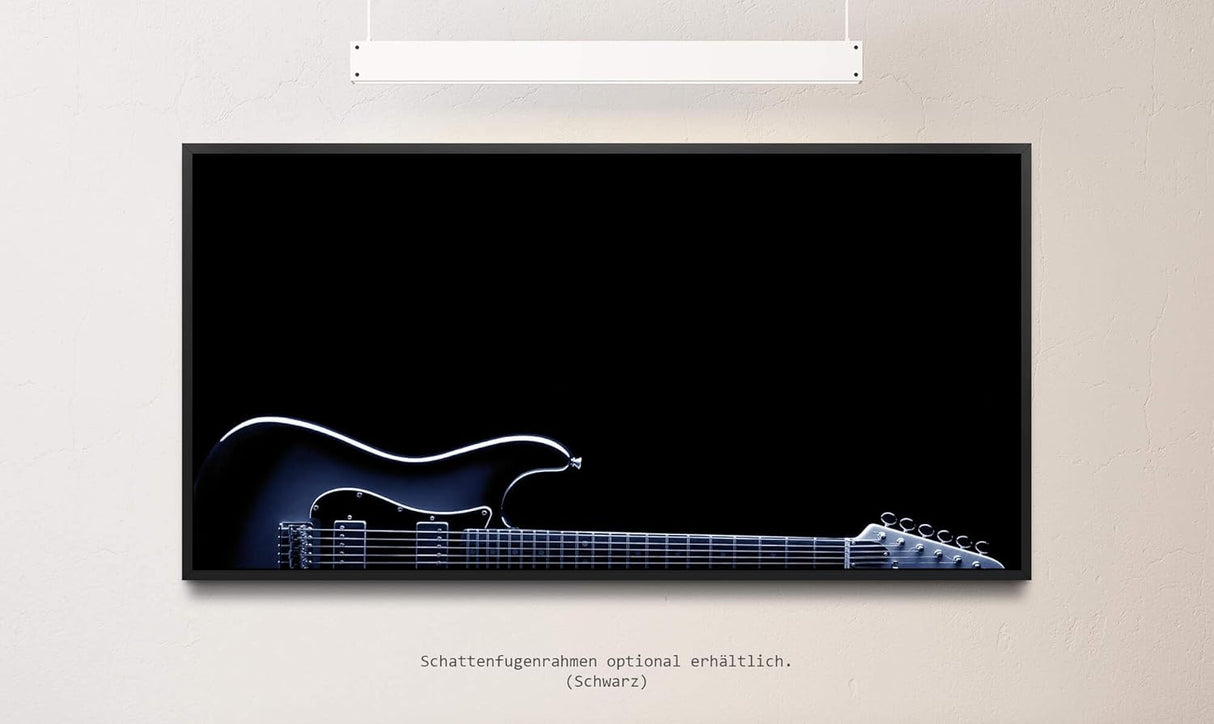 Gitarre in schwarz ca. 130x70cm Wandbild inklusive Schattenfugenrahmen schwarz - Panorama Leinwand Bild XXL Format Wandbilder Wohnzimmer Wohnung Deko Kunstdrucke