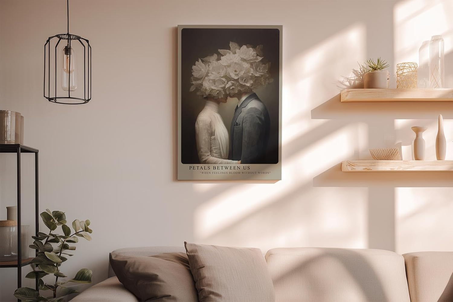 Paul Sinus Wandbild in 40x60cm Petals Between Us – Ausdrucksstarke Kunst mit blühenden weißen Blüten als Symbol für stille Verbundenheit