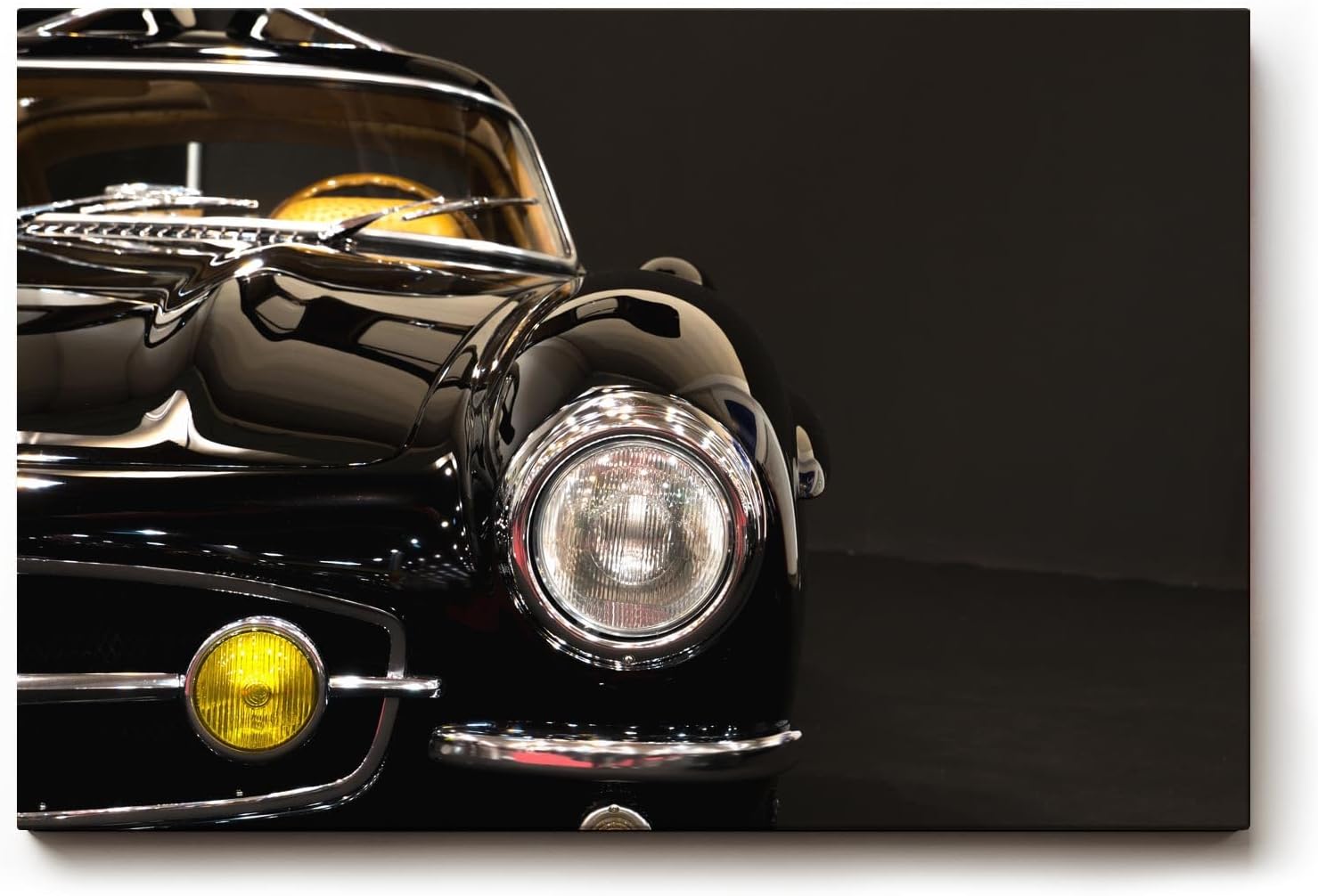 Sinus Art Wandbild 120x80cm Hochglanz-Detailaufnahme eines schwarzen Oldtimers mit nostalgischer Ausstrahlung