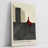 Paul Sinus Leinwandbild 40x60cm minimalistische Darstellung einer einsamen Figur in Rot auf Betonarchitektur, beeindruckende Wandkunst