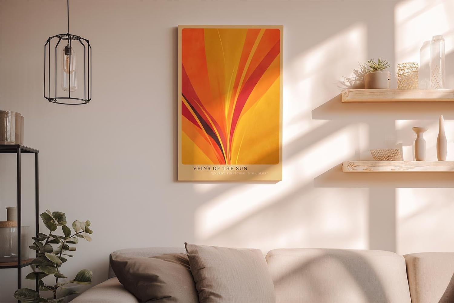 Paul Sinus Wandbild in 40x60cm Veins of the Sun – Abstrakte Komposition aus strahlendem Gelb, Orange und Rot in dynamischer Linienführung