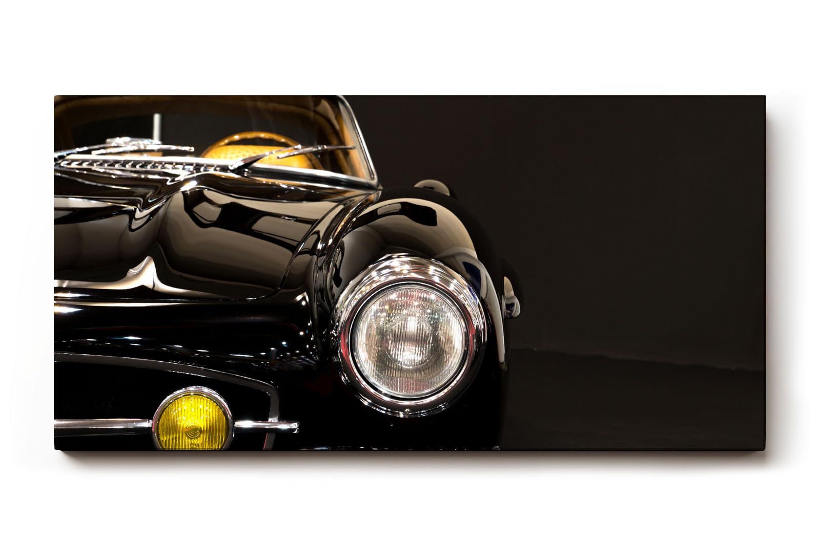 Sinus Art Wandbild 120x80cm Hochglanz-Detailaufnahme eines schwarzen Oldtimers mit nostalgischer Ausstrahlung