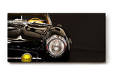 Sinus Art Wandbild 120x80cm Hochglanz-Detailaufnahme eines schwarzen Oldtimers mit nostalgischer Ausstrahlung