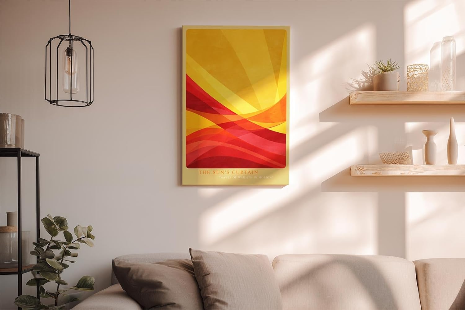 Paul Sinus Wandbild in 40x60cm The Sun's Curtain – Abstrakte Wellen in leuchtendem Gelb und Rot für moderne Wohnräume