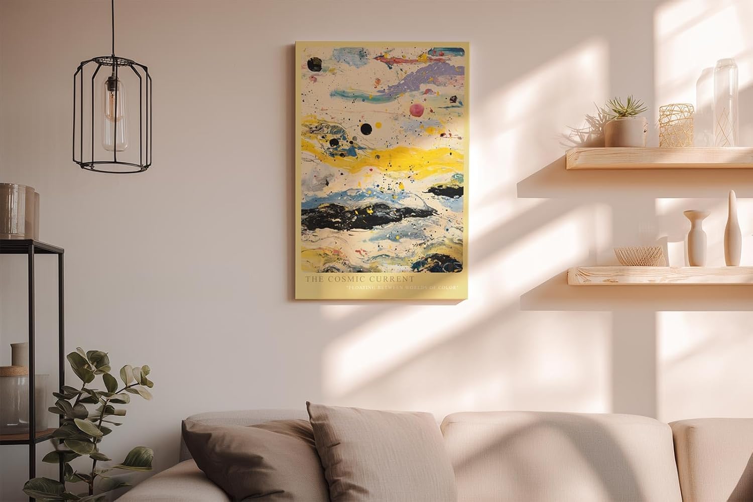 Paul Sinus Wandbild in 40x60cm The Cosmic Current – Farbintensive abstrakte Kunst mit fließenden Farbschichten in Gelb, Blau und Schwarz