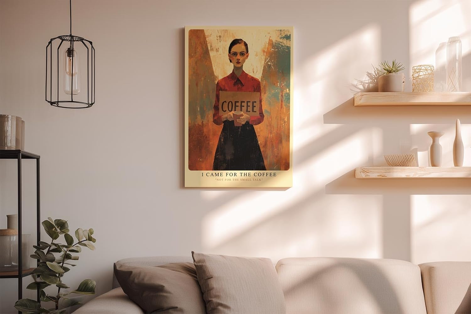 Paul Sinus Wandbild in 40x60cm I Came for the Coffee – minimalistisches Porträt mit Kaffeebecher in kräftigen Farbtönen