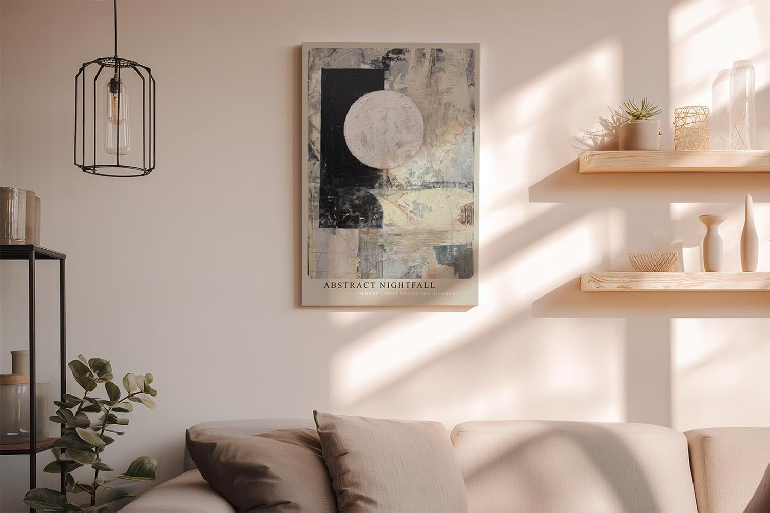 Paul Sinus Wandbild in 40x60cm Abstract Nightfall – Zeitgenössische abstrakte Kunst mit kontrastreicher Geometrie und strukturierten Flächen