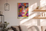 Paul Sinus Wandbild in 40x60cm The Flowered Mind Farbenprächtiges Frauenporträt mit floralen Mustern und verspielter Farbvielfalt für kreative Raumakzente