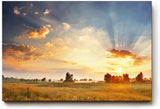 Sinus Art Wandbild 120x80cm Weite Felder im goldenen Abendlicht mit ausdrucksstarkem Himmelspanorama
