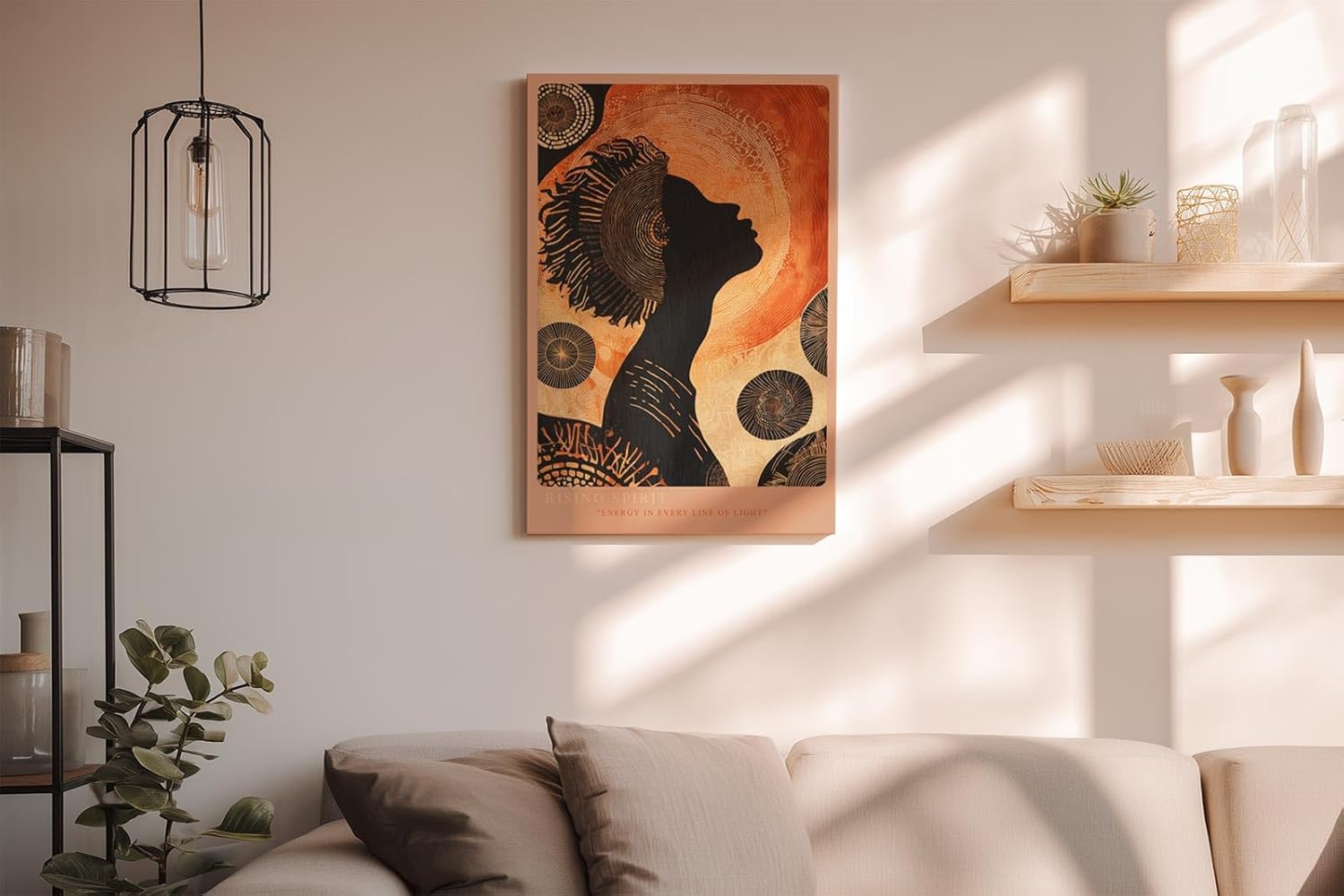 Paul Sinus Wandbild in 40x60cm Silhouette einer Frau vor grafisch-ornamentalem Hintergrund in warmen Erdtönen