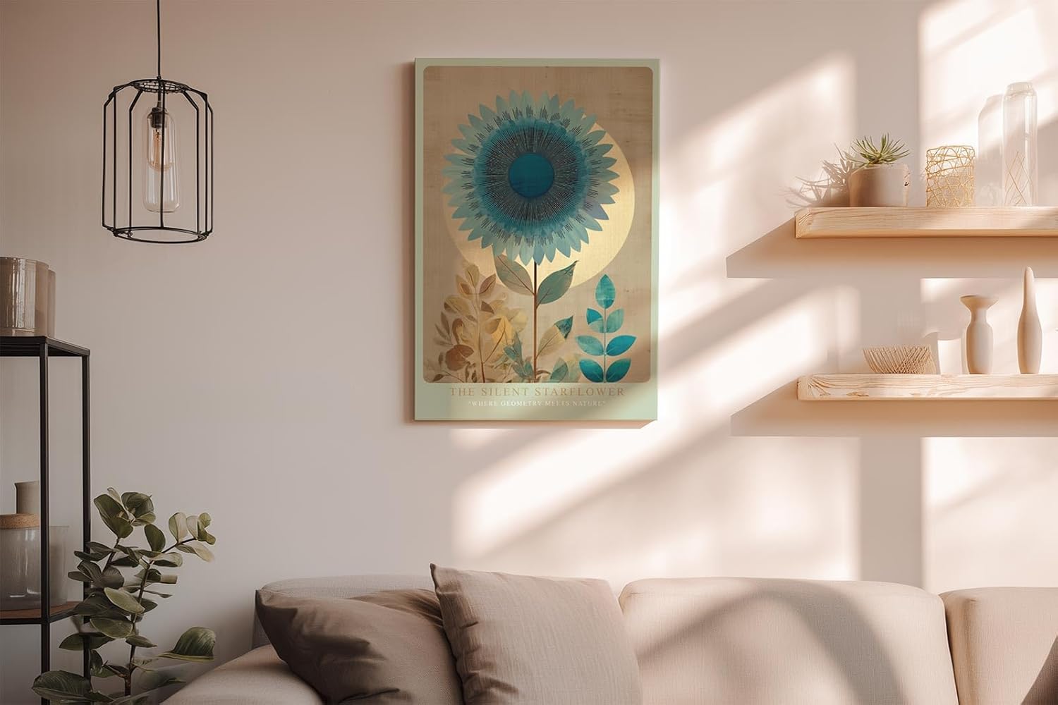 Paul Sinus Wandbild in 40x60cm The Silent Starflower stilisierte Sonnenblume in Blauund Goldtönen moderne Naturkunst auf Leinwand
