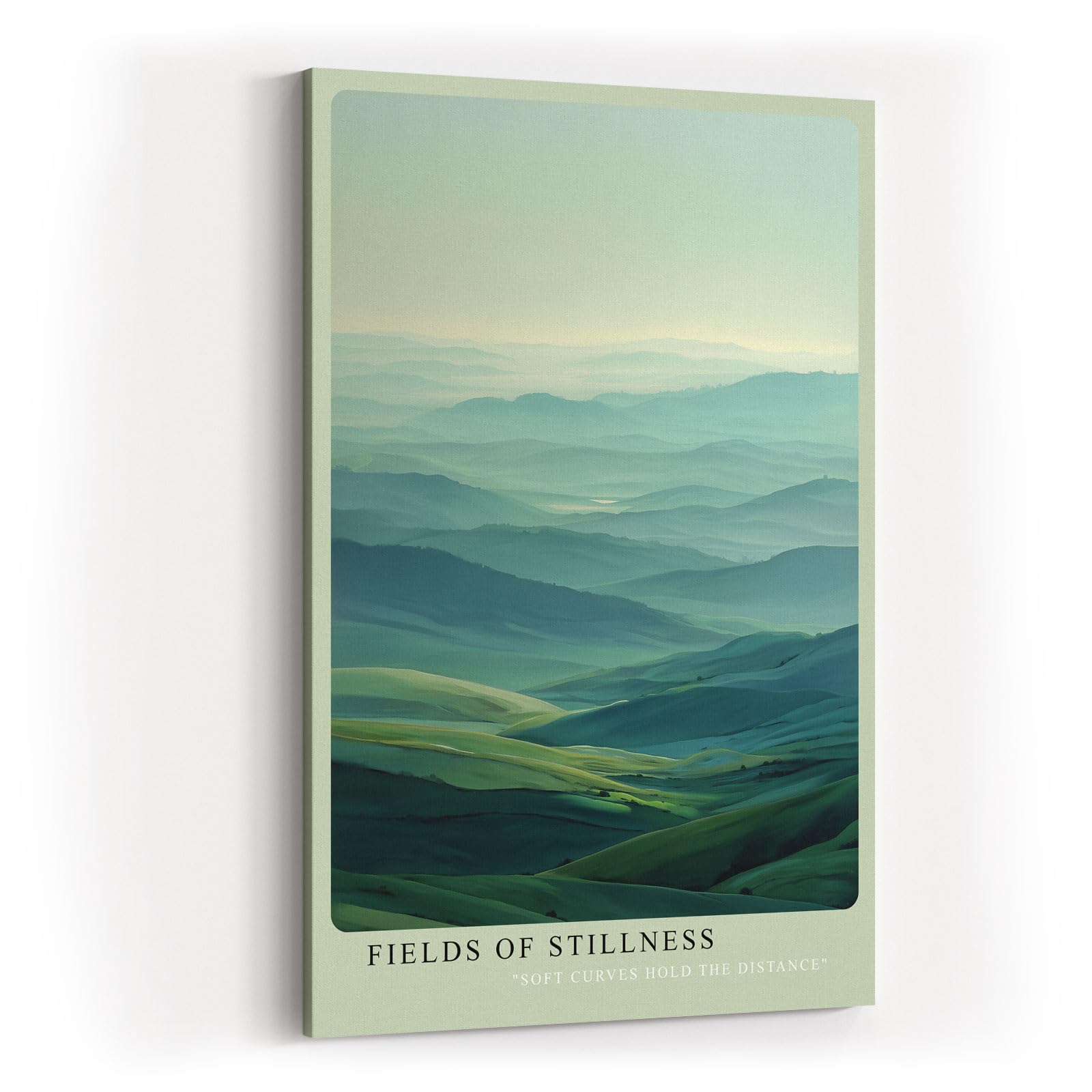 Paul Sinus Wandbild in 40x60cm Fields of Stillness – beruhigende Hügellandschaft in zarten Grünund Blautönen für harmonische Raumgestaltung
