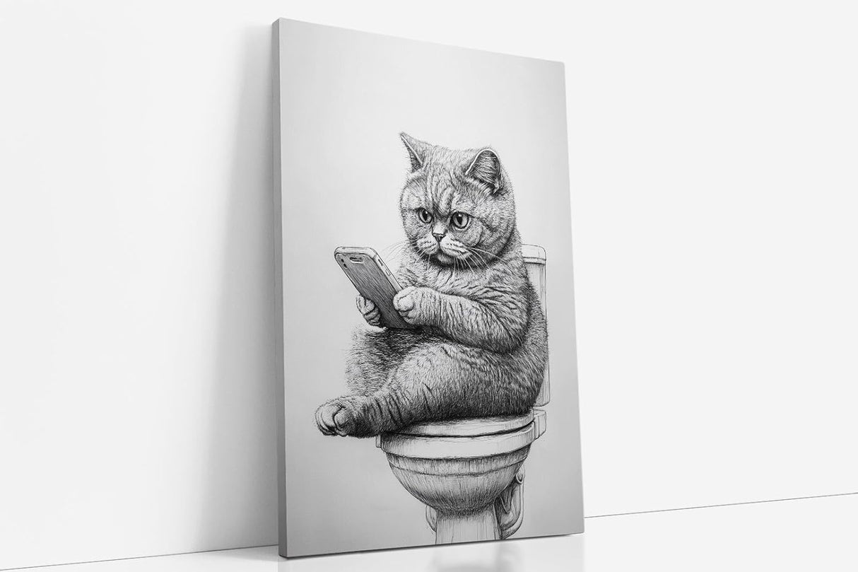 Paul Sinus Poster/Leinwandbild/Rahmenoption Lustiges Katzenbild – Witzige Klo-Deko fürs Badezimmer – Perfekt fürs Gäste-WC