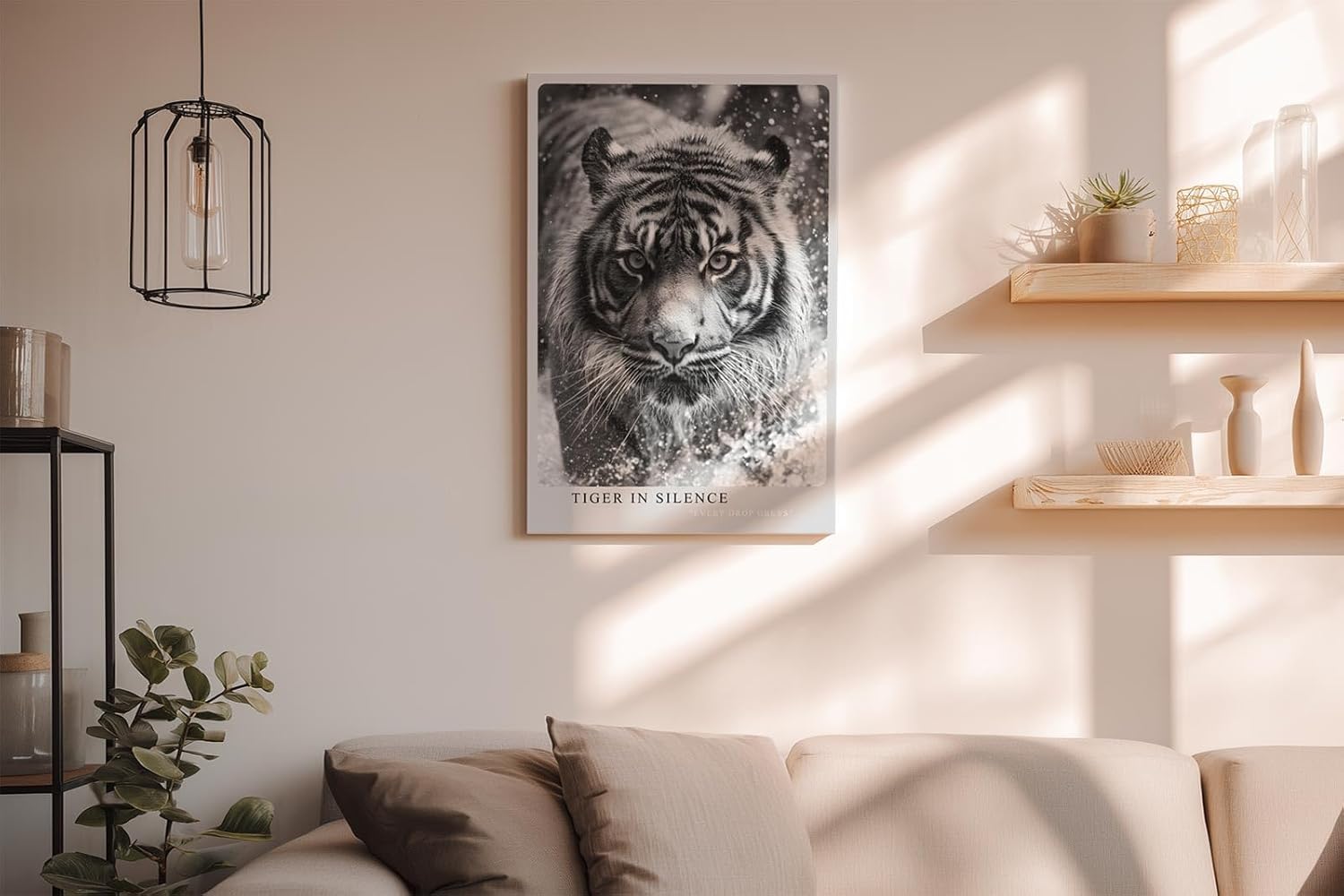 Paul Sinus Wandbild in 40x60cm Tiger in Silence – Ausdrucksstarkes Schwarz-Weiß-Porträt eines Tigers im Wasser