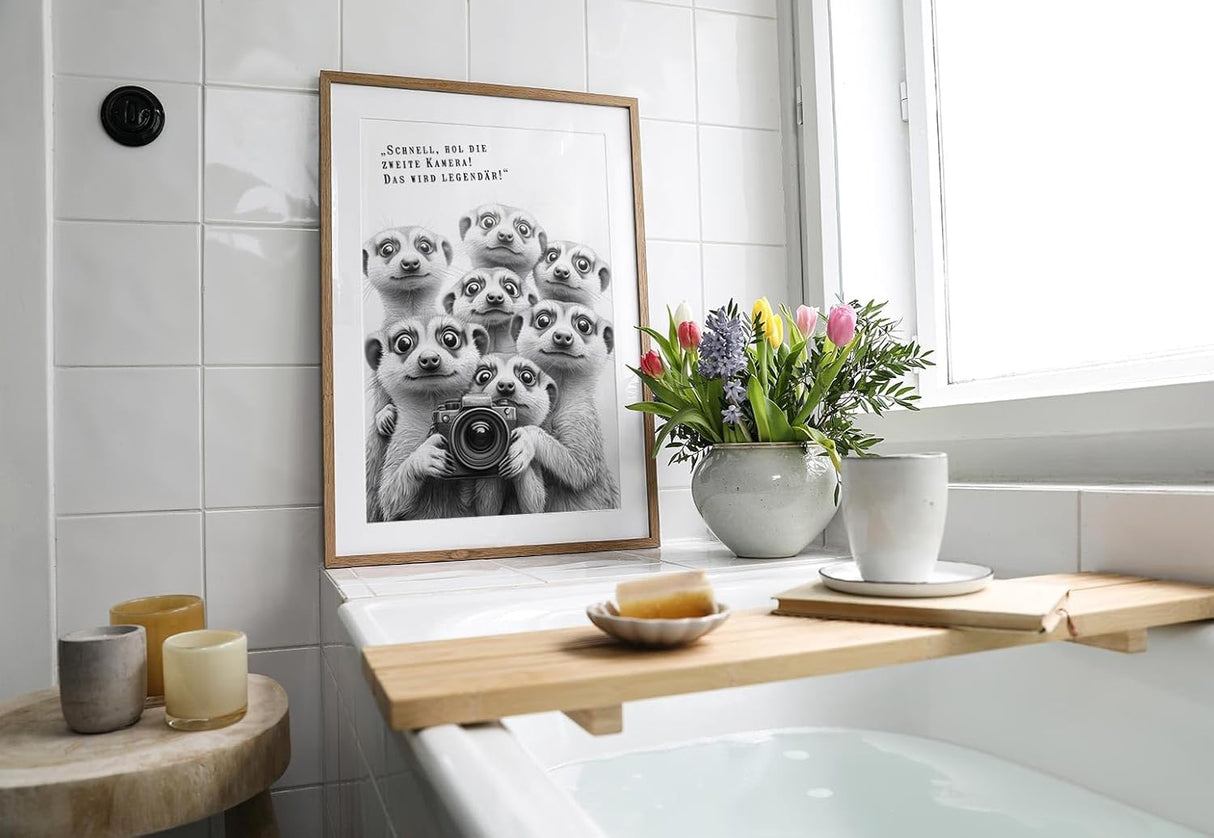 Paul Sinus Poster/Leinwandbild/Rahmenoption Lustiges Erdmännchenbild – Witzige Klo-Deko fürs Gäste-WC – Perfekt für Spaßvögel