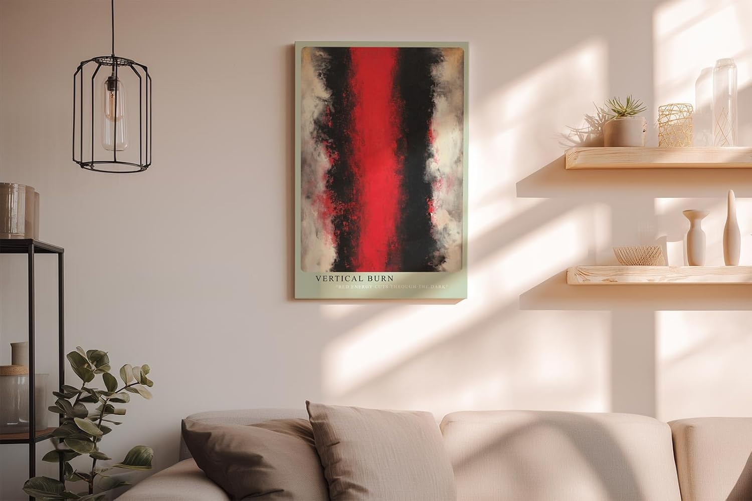 Paul Sinus Wandbild in 40x60cm Vertical Burn – Kraftvolles abstraktes Kunstwerk mit leuchtend rotem Zentrum