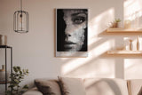 Paul Sinus Wandbild in 40x60cm Künstlerisches Porträt in Schwarz-Weiß mit rissiger Textur über Gesichtszügen