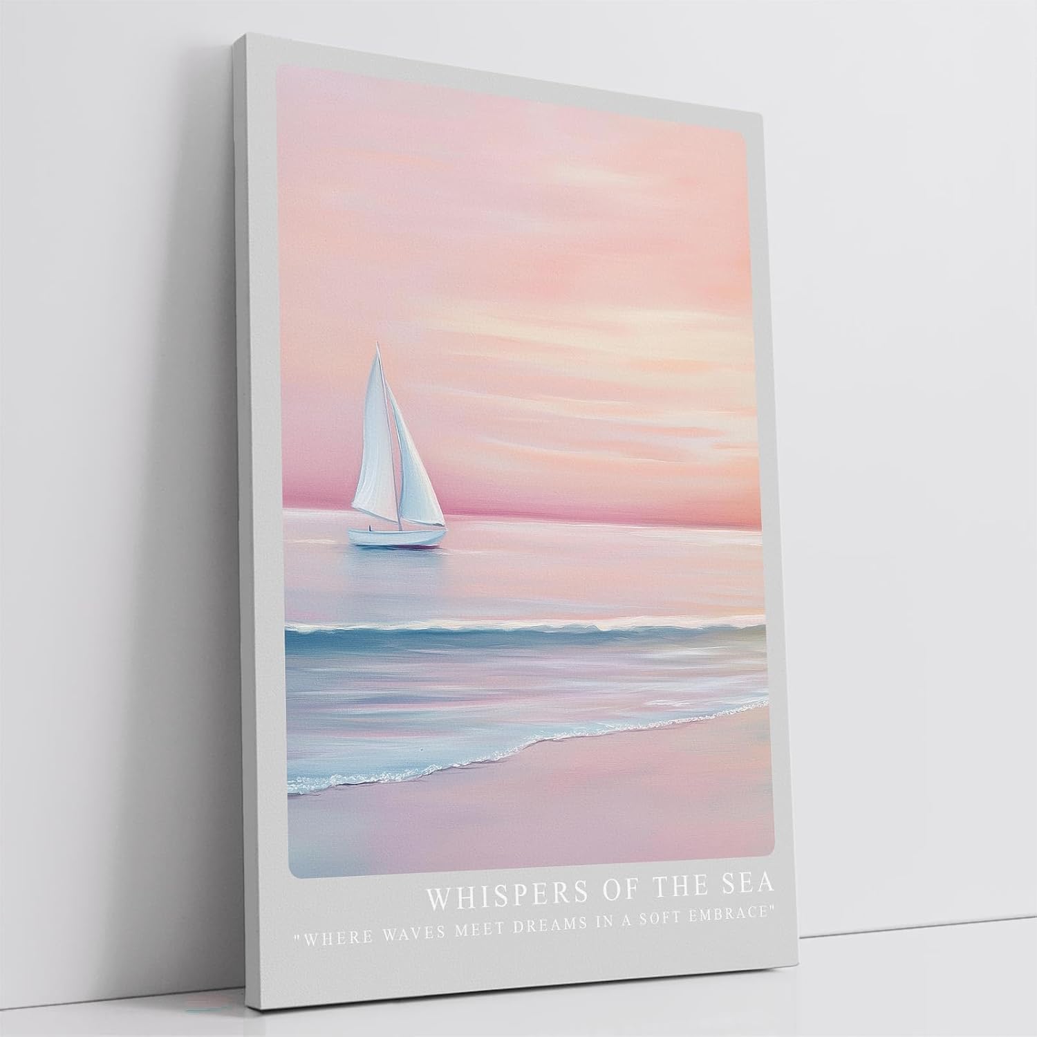 Paul Sinus Leinwandbild 60x90cm verträumte Segelboot-Szene mit sanften Pastelltönen, beruhigende Wandkunst mit ruhigem Meer und romantischer Atmosphäre