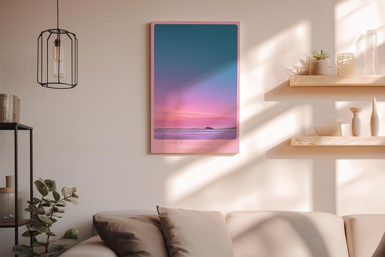 Paul Sinus Wandbild in 40x60cm Pink Horizon mit farbintensivem Sonnenaufgangshimmel in Pinkund Blautönen für moderne Wandgestaltung