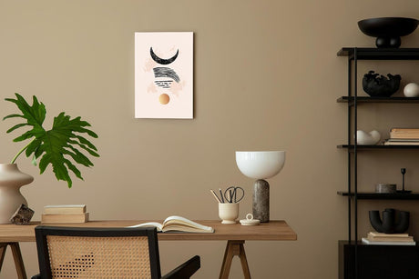 Paul Sinus 60x90cm Wandbild, Magische Komposition in Fokusgeometrie – Halbmond, Linien und Goldpunkt als Symbolik