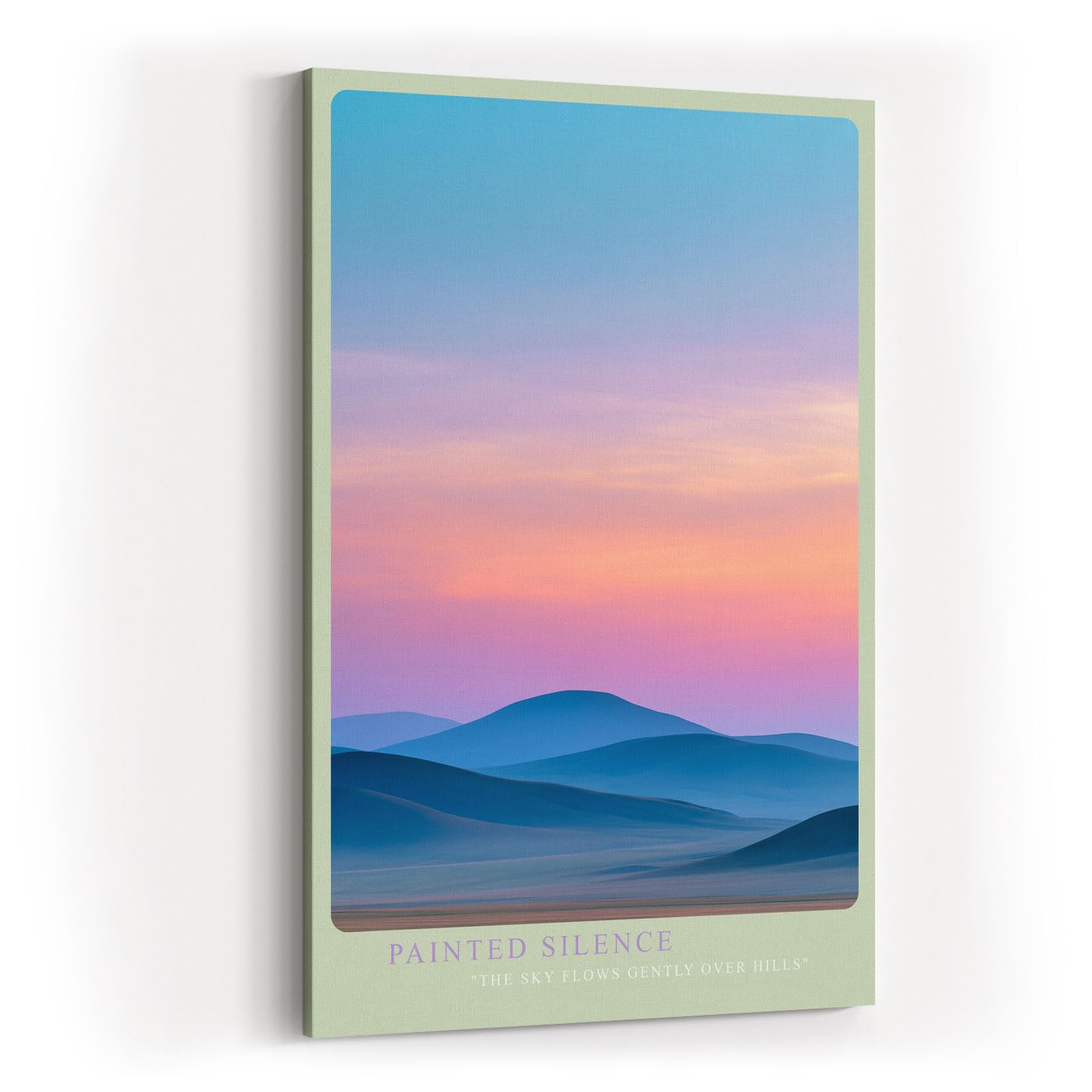 Paul Sinus Wandbild in 40x60cm Pastellfarbene Hügellandschaft im Sonnenaufgang mit sanftem Farbverlauf am Himmel