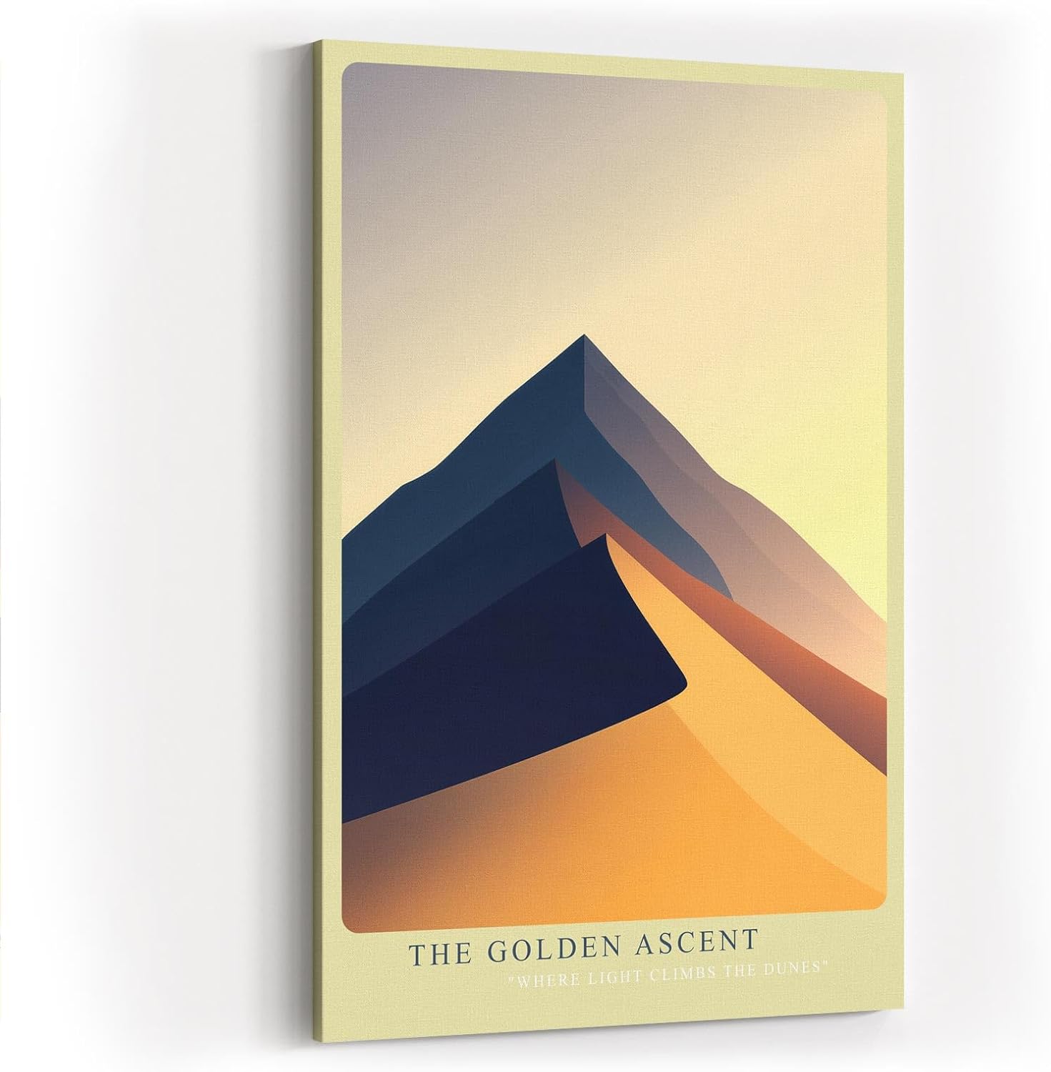 Paul Sinus Wandbild in 40x60cm The Golden Ascent – Minimalistische Dünenlandschaft in goldenen und blauen Tönen für stilvolle Raumgestaltung