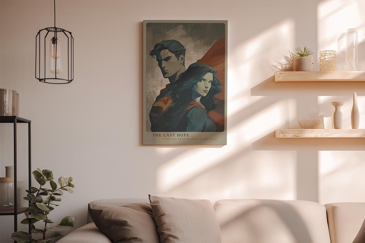 Paul Sinus Wandbild in 40x60cm The Last Hope – Superman und Frau in epischer Pose, moderne Kunst mit starker Symbolik