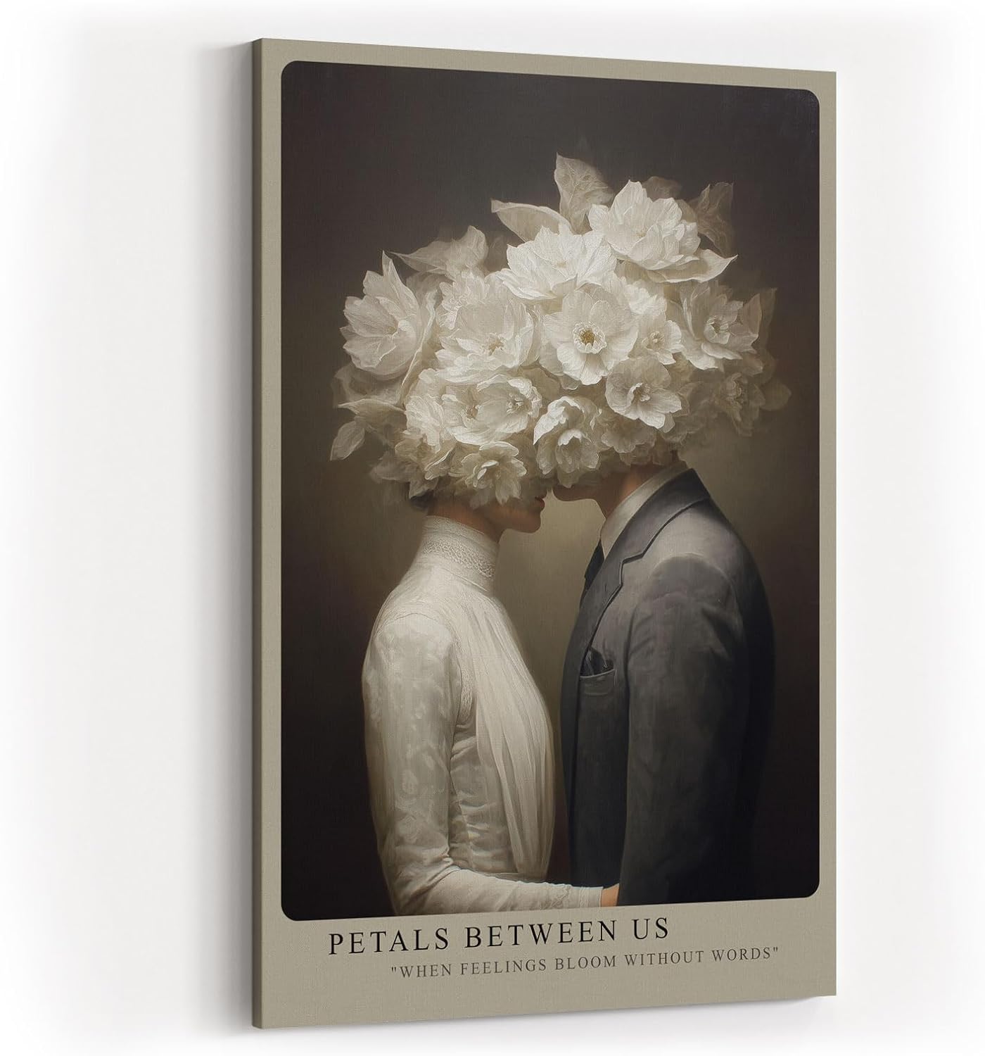 Paul Sinus Wandbild in 40x60cm Petals Between Us – Ausdrucksstarke Kunst mit blühenden weißen Blüten als Symbol für stille Verbundenheit