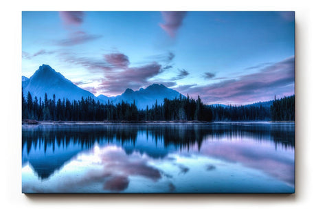 Sinus Art Wandbild 120x80cm Spiegelung von Bergen und Wald im ruhigen Wasser erzeugt eine meditative Wirkung