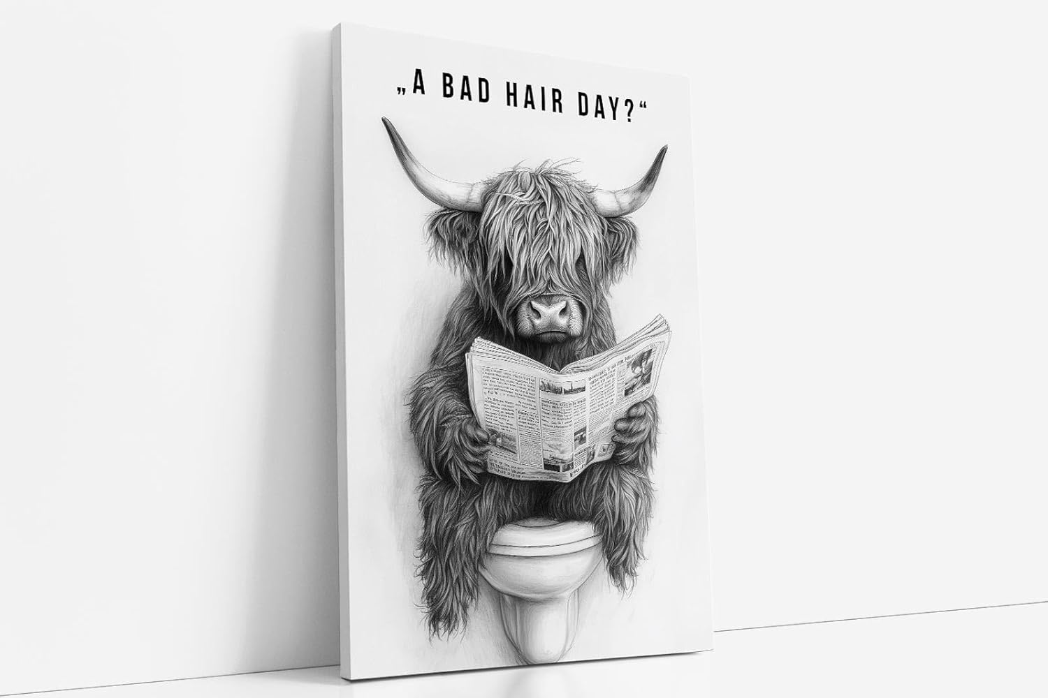 Paul Sinus Poster/Leinwandbild/Rahmenoption Lustiges Hochlandrind-Bild – Witzige Klo-Deko fürs Gäste-WC – Perfekt für Humorvolle