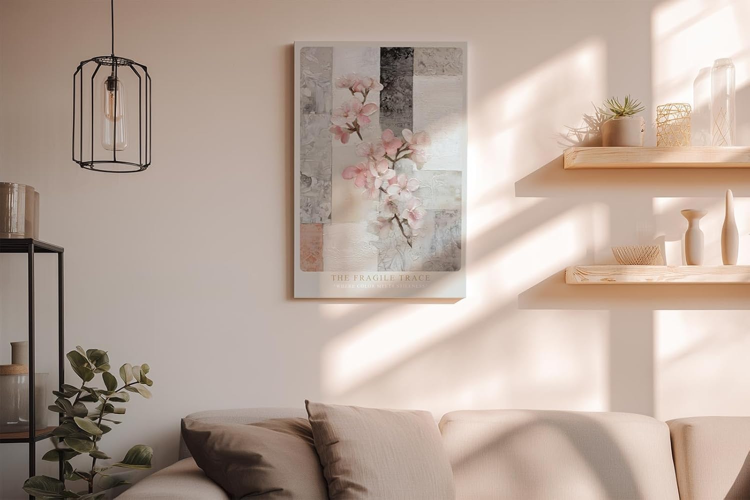 Paul Sinus Wandbild in 40x60cm The Fragile Trace – zarte Blüten auf strukturiertem Hintergrund, elegante florale Kunst in sanften Farben