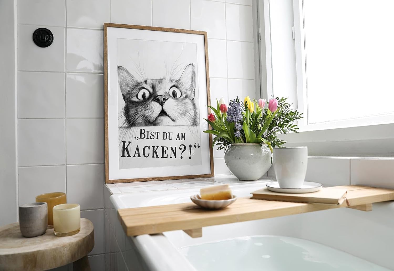 Paul Sinus Poster/Leinwandbild/Rahmenoption Lustiges Katzenbild – Freche Klo-Deko fürs Gäste-WC – Perfekt für Humorvolle