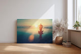 Sinus Art Wandbild 120x80cm Silhouette beim Yoga im Sonnenuntergang – Sinnbild für Balance und Achtsamkeit