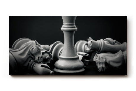 Sinus Art Wandbild 120x80cm Darstellung einer Schachkönigin umgeben von geschlagenen Figuren als Zeichen der Stärke