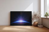 Sinus Art Wandbild 120x80cm Atemberaubendes Weltraumbild mit Lichtstrahlen über dem Planetenrand