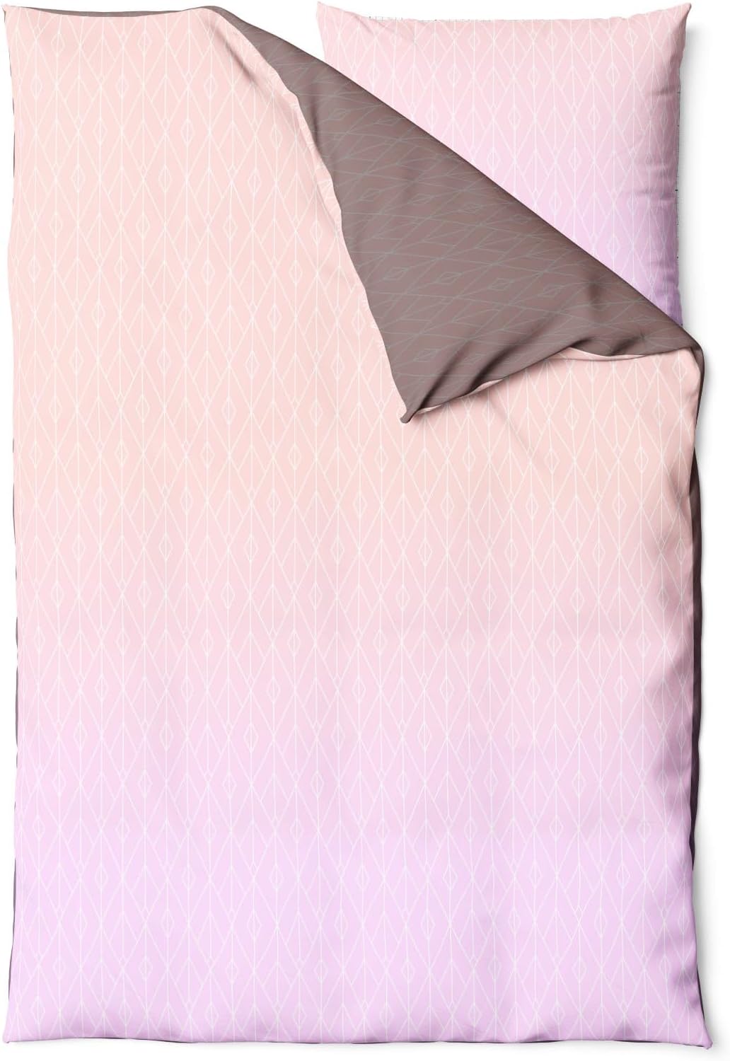Sinus Art Bettwäsche 135x200 cm + 80x80 cm – Moderne Wendebettwäsche in Rosé und Flieder mit feinem Linienmuster – pflegeleicht und mit Reißverschluss