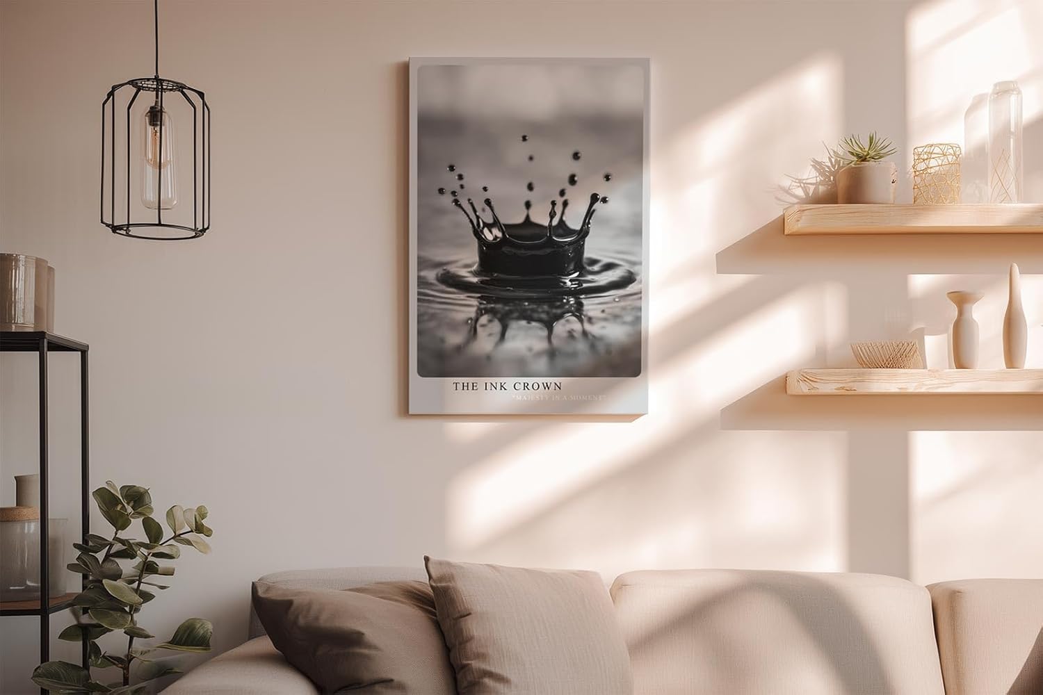 Paul Sinus Wandbild in 40x60cm The Ink Crown – Schwarz-Weiß-Aufnahme einer Wasserkrone im Moment des Aufpralls