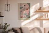 Paul Sinus Wandbild in 40x60cm The Whispering Bloom – Fein gezeichnetes Porträt mit floralen Linienmustern und Vogel in sanfter Farbigkeit