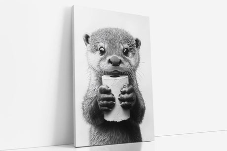 Paul Sinus Poster/Leinwandbild/Rahmenoption – Süßer Otter mit Klopapier – Witziges WC-Bild für Humor im Bad