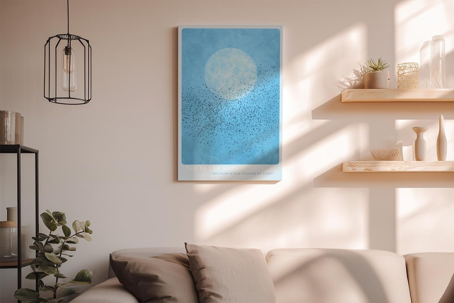 Paul Sinus Wandbild in 40x60cm Vogelschwarm vor großem Mond auf blauem Himmel