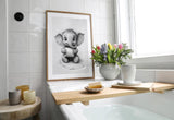 Paul Sinus Poster/Leinwandbild/Rahmenoption – Lustiger Elefant mit Klopapier – Witzige WC-Deko für dein Badezimmer
