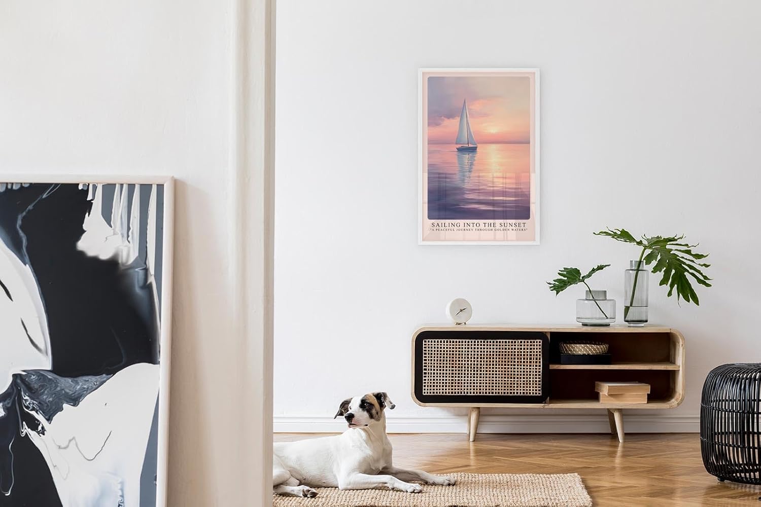 Paul Sinus Leinwandbild 40x60cm traumhafte Segelboot-Szene bei Sonnenuntergang mit sanften Gold- und Pastelltönen, beruhigende Wandkunst