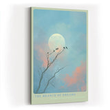 Paul Sinus Wandbild in 40x60cm The Branch of Dreams Traumhafte Landschaft mit Vögeln auf Zweigen vor großem Mond in pastellfarbenem Himmel