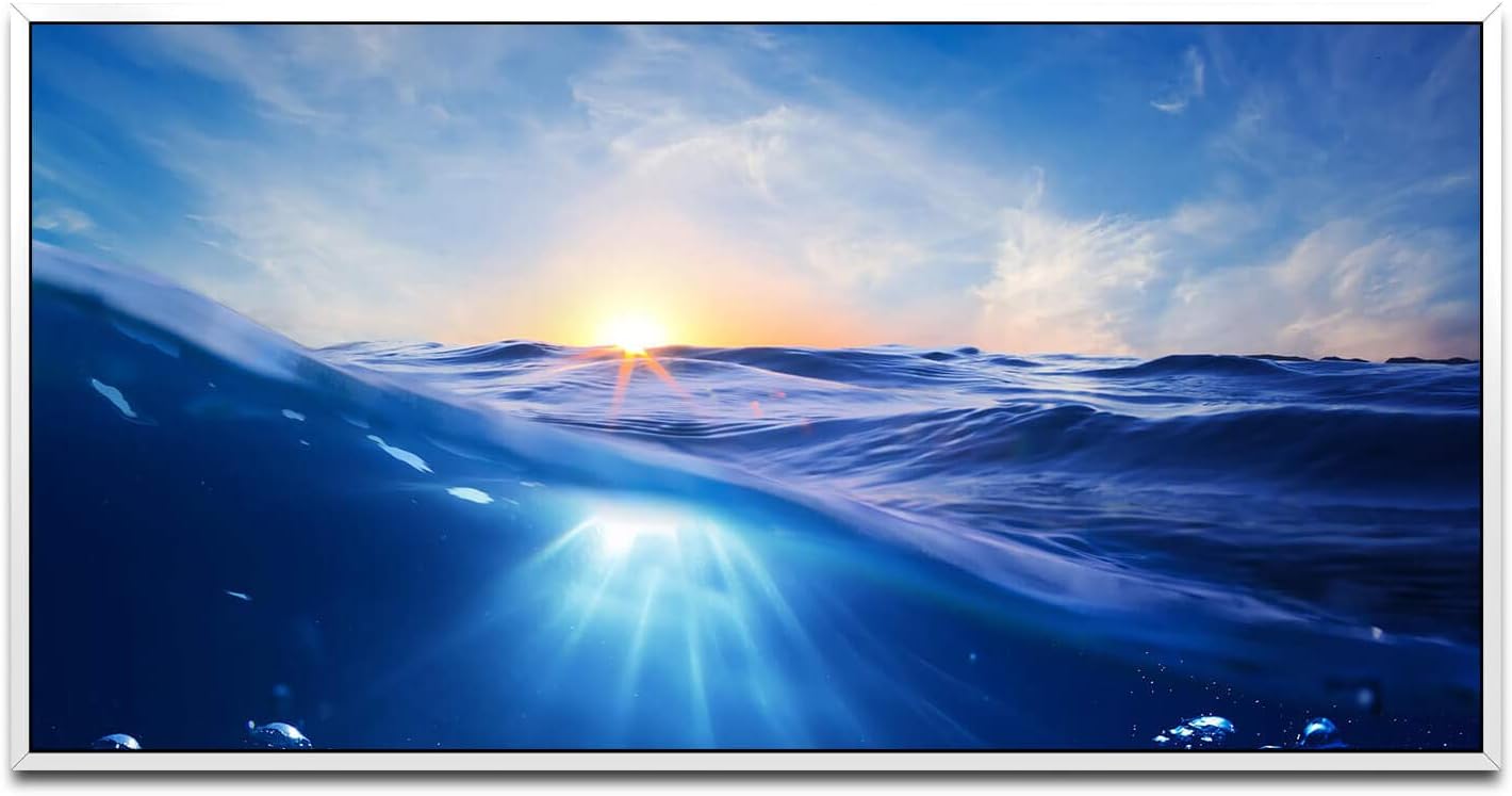 Meeresansicht ca. 130x70cm Wandbild inklusive Schattenfugenrahmen weiss - Panorama Leinwand Bild XXL Format Wandbilder Wohnzimmer Wohnung Deko Kunstdrucke