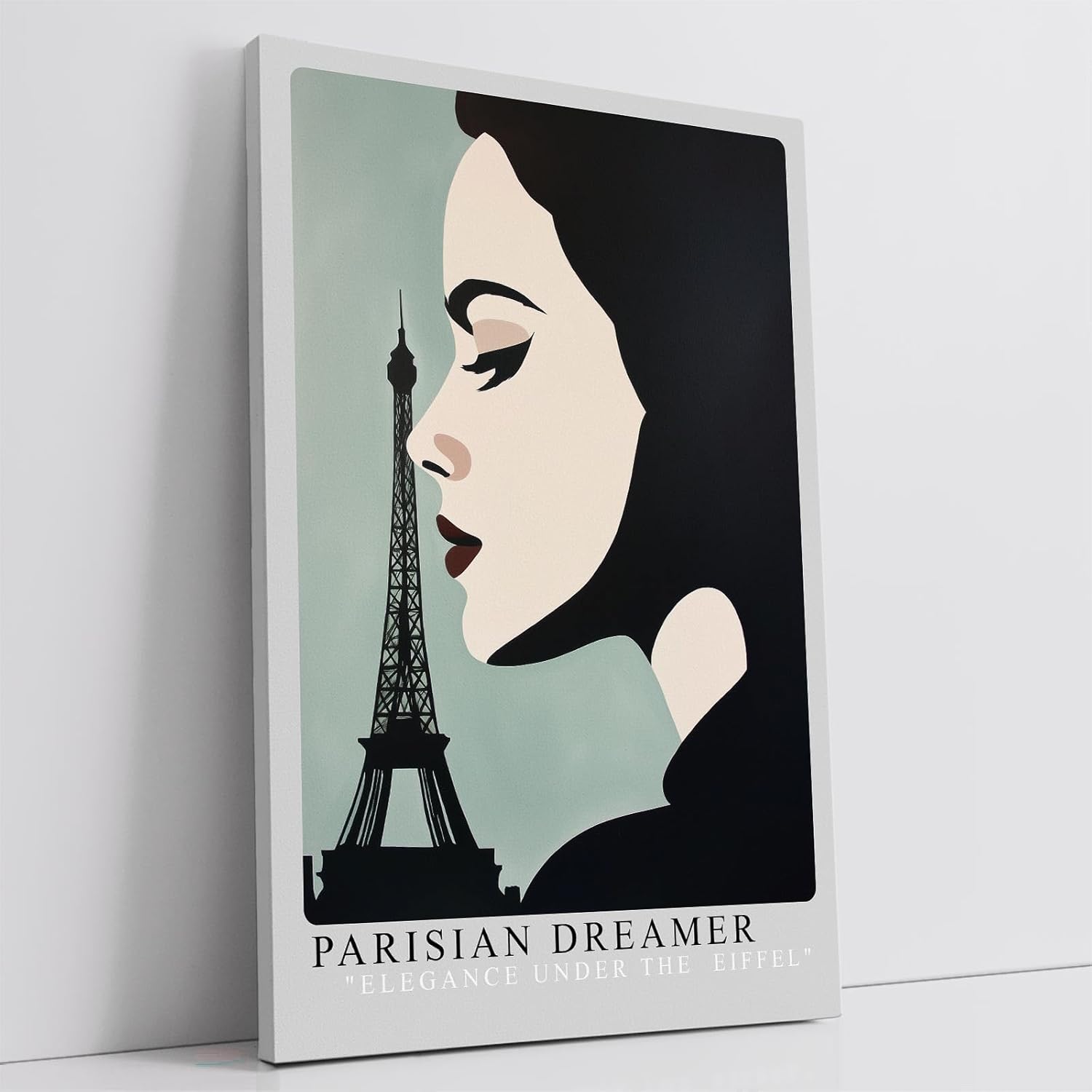 Paul Sinus Leinwandbild 40x60cm stilvolle Paris-Illustration mit eleganter Frauensilhouette und Eiffelturm, moderne Wandkunst
