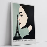 Paul Sinus Leinwandbild 40x60cm stilvolle Paris-Illustration mit eleganter Frauensilhouette und Eiffelturm, moderne Wandkunst