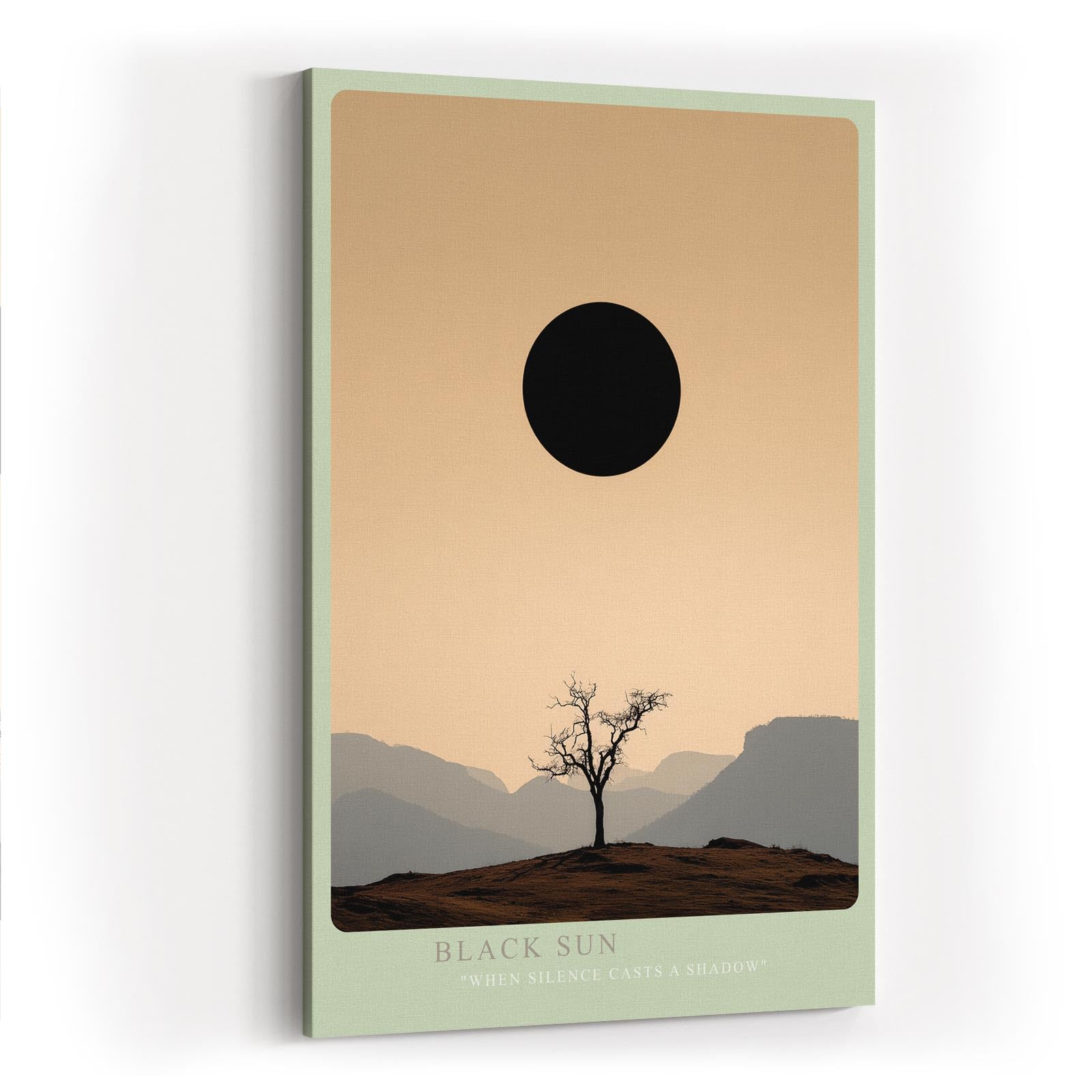 Paul Sinus Wandbild in 40x60cm Schwarze Sonne über karger Landschaft mit Baum und Gebirgssilhouette