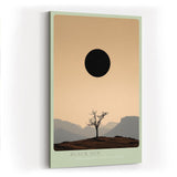 Paul Sinus Wandbild in 40x60cm Schwarze Sonne über karger Landschaft mit Baum und Gebirgssilhouette