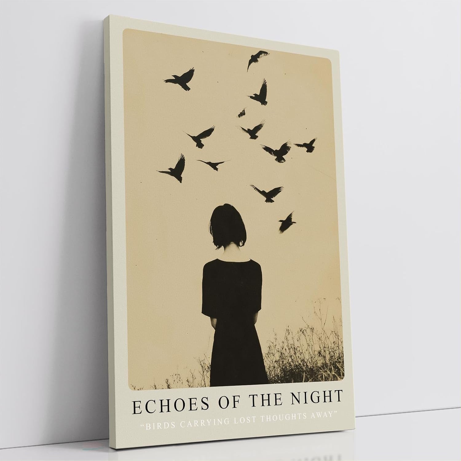 Paul Sinus Leinwandbild 60x90cm Echoes of the Night geheimnisvolle Silhouette mit Vögeln melancholisch minimalistisch nostalgisch ruhige Atmosphäre