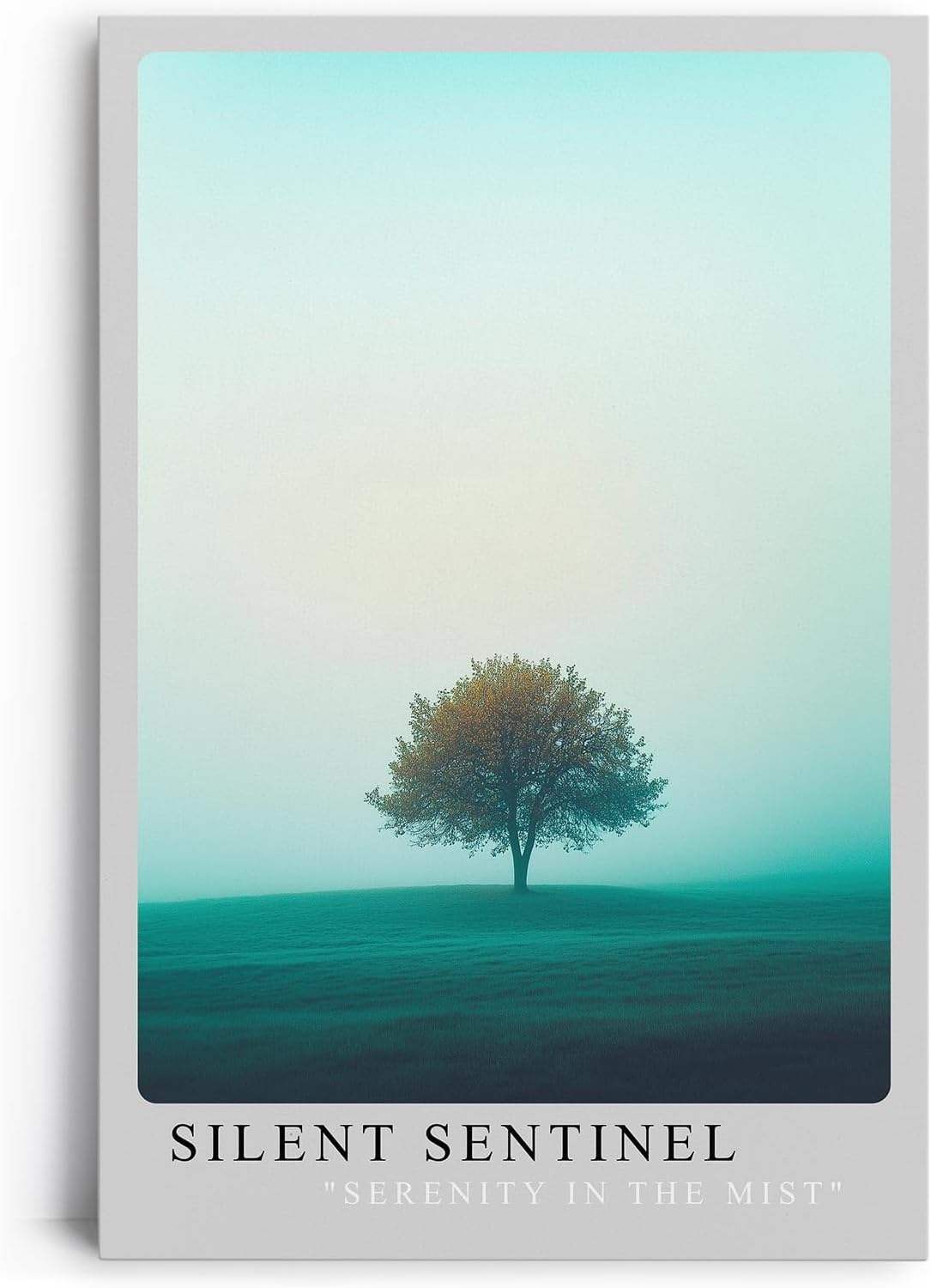 Paul Sinus Leinwandbild 40x60cm minimalistisches Landschaftsbild mit einsamem Baum im sanften Nebel, beruhigende Wandkunst